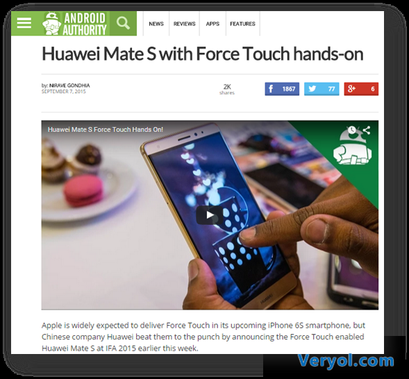 美媒Android Authority：上手亲测配备Force Touch的华为Mate S(图1)