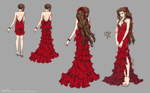 《最终幻想7：重制版》爱丽丝深红礼服原画：热情长裙别样魅力
