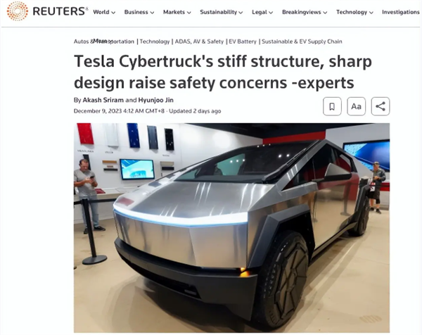 特斯拉Cybertruck设计引争议：将给行人带来更大的安全风险
