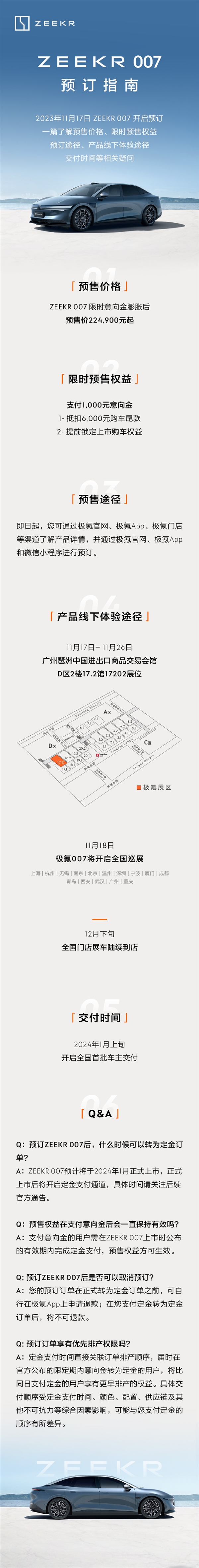 上市直减6000元！极氪007开启预售30分钟订单已超5000台