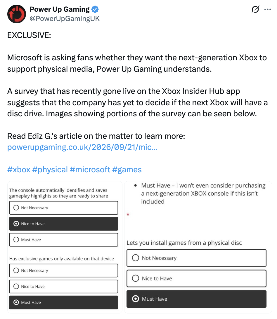 微软调查下一代XBOX是否要光驱，现在买主机该不该等