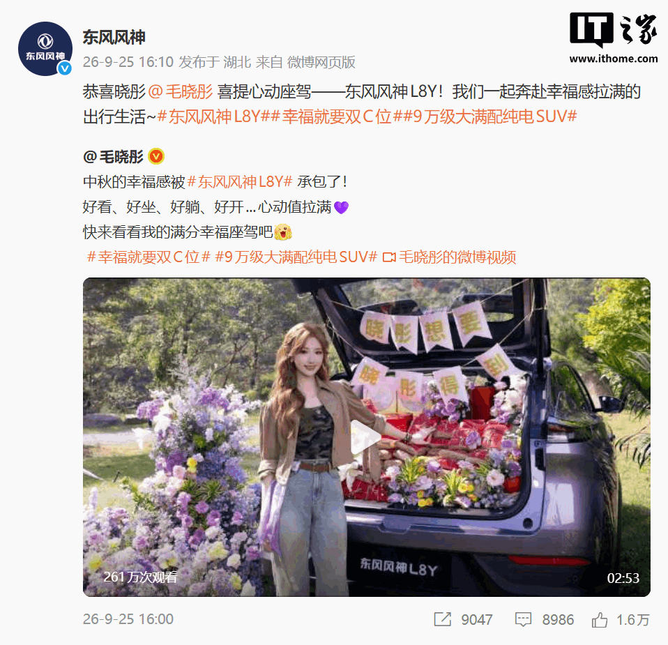 东风风神L8Y纯电SUV交付：9.19万起，值不值得买？