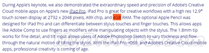 惊艳!传苹果iPad Pro 采用4GB运行内存(图2) 2.13