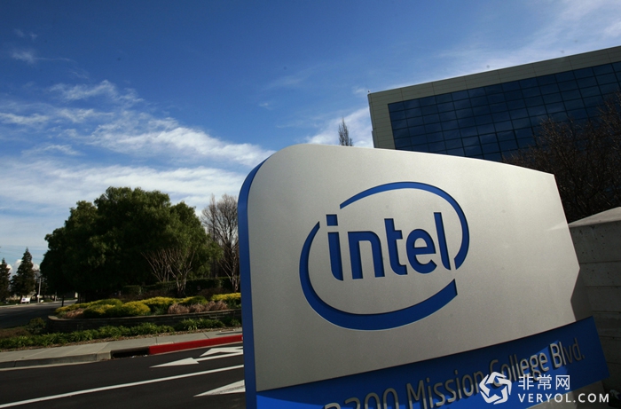 Sign shown at headquarters for Intel Corp in Santa Clara