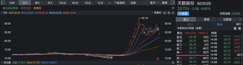 月余时间股价翻倍后，天鹅股份控股股东及高管接连计划减持套现(图1)