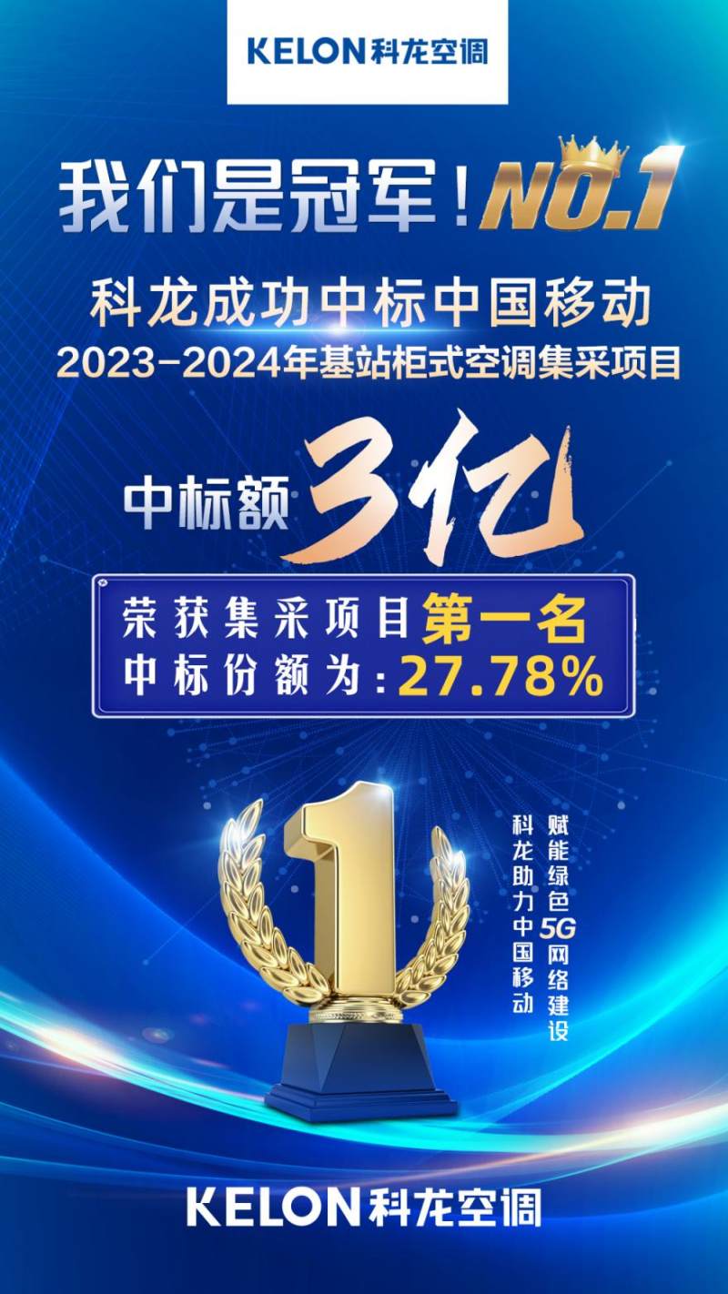 3个亿！科龙以第一份额中标中国移动2023-2024基站柜式空调集采项目(图1)