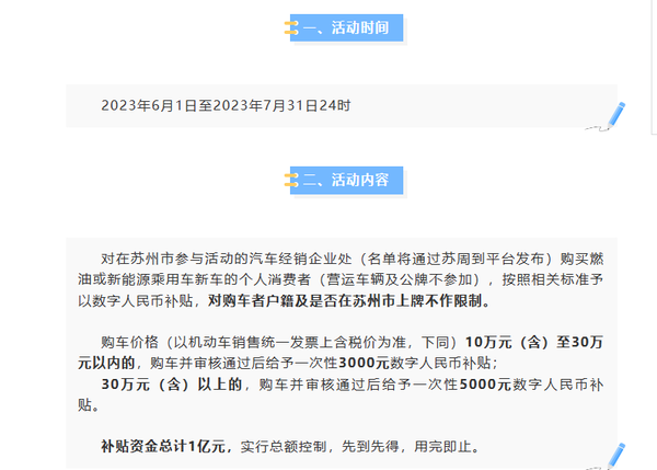 注意!江苏苏州将发放1亿元购车补贴 一次性可补五千