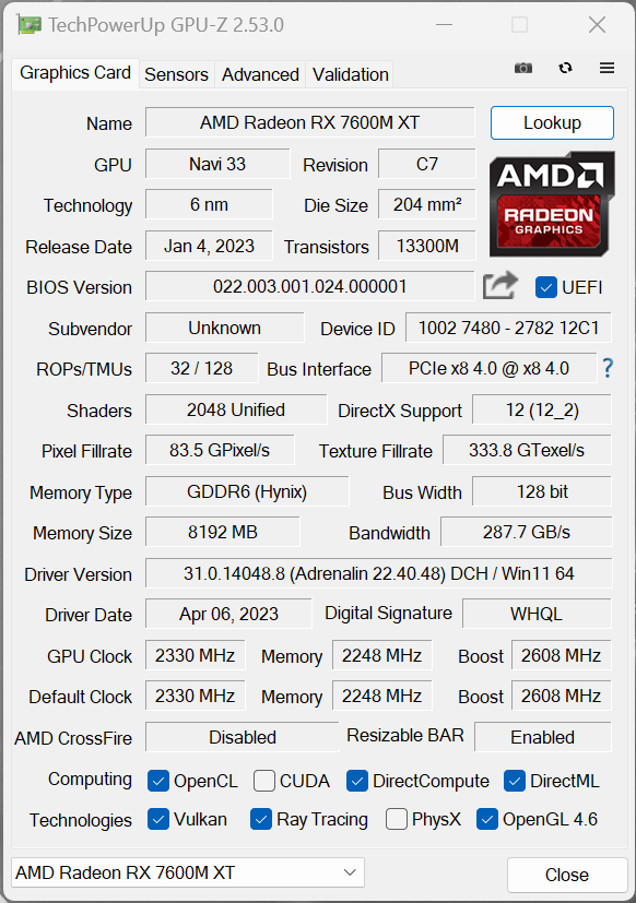 A卡来了!RX 7600M XT跟RTX 4060比性能如何?来看实测