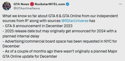 R星：《GTA 6》发行时间将延期至2025年