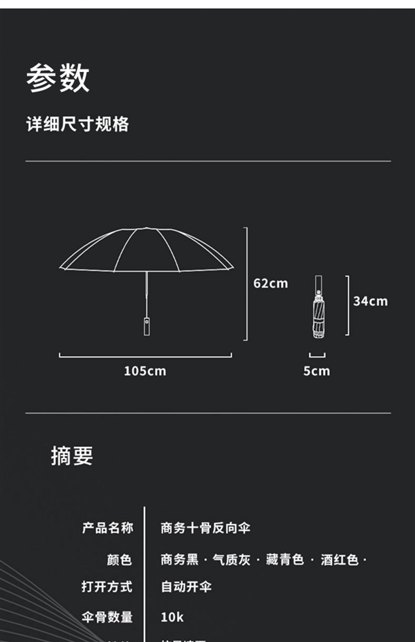LED照明+反光伞边 大嘴猴反向全自动晴雨伞35.9元（立减80元）