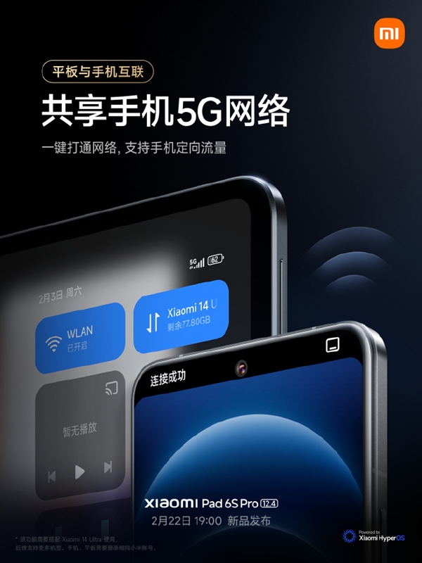小米平板6S Pro可一键共享手机5G网络：支持定向流量套餐