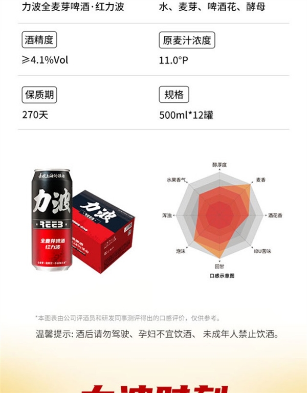 全麦芽 口感回甘:上海力波500ml精酿啤酒2.5元/罐抄底