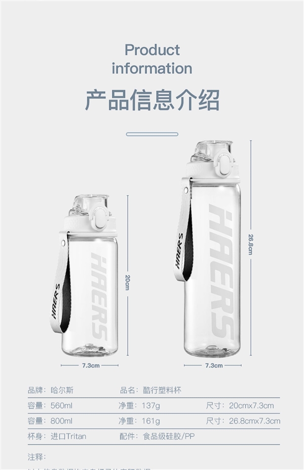 一键开盖 耐热抗摔:哈尔斯Tritan材质单手开盖水杯15.9元发车