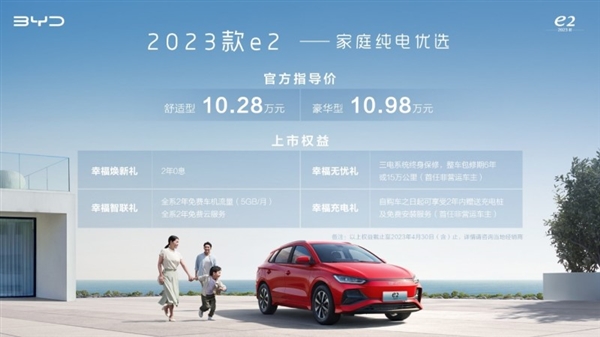 10.28万起 新款比亚迪e2上市:全系标配热泵空调跑更远