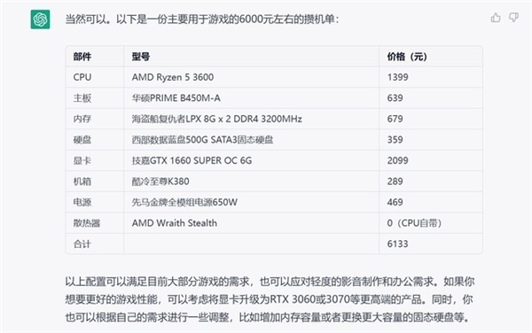 ChatGPT给中国玩家出的装机单:这硬盘堪称奸商