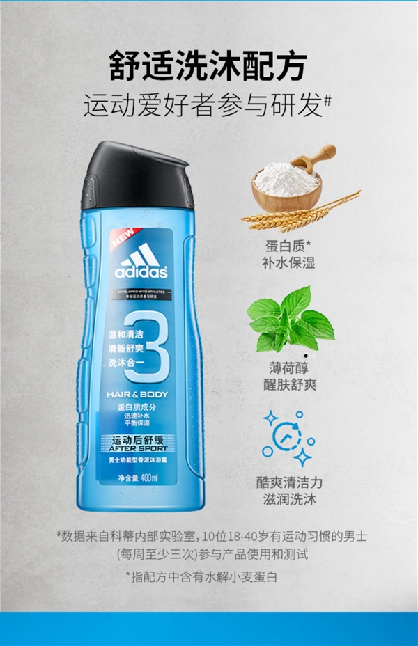 一瓶搞定洗发沐浴：阿迪达斯洗发/沐浴二合650ml  25元大促