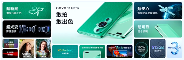 华为nova 11 Ultra发布:首次用上双向北斗卫星消息、昆仑玻璃
