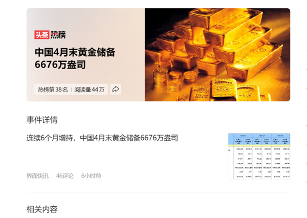 中国央行连续6个月增持黄金:这是啥意思?