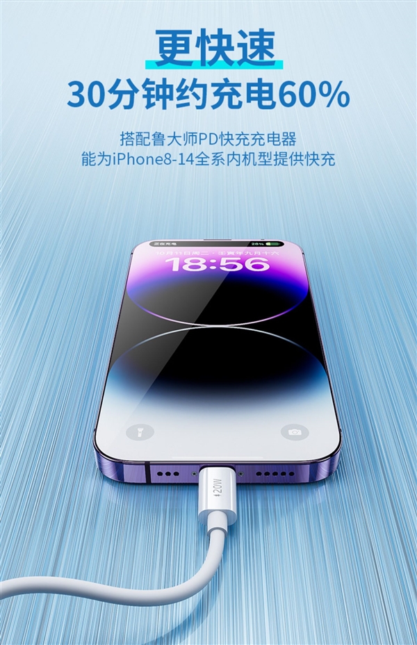 苹果Lightning/安卓Type-C接口任选:鲁大师快充线5.1元起发车