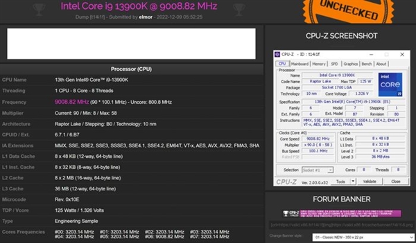 打破AMD 8年记录 i9-13900k超频达到9GHz：人类首次