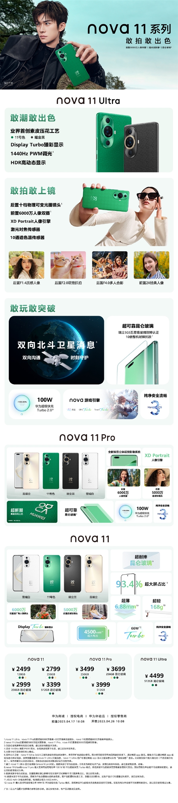 一图看懂华为nova 11系列手机:北斗双向通信门槛低至4499元