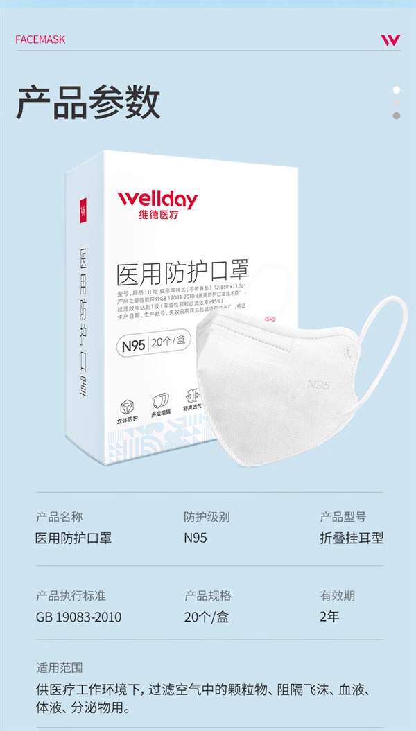 口罩常戴、健康常在！维德N95医用防护口罩大促：每片6毛钱