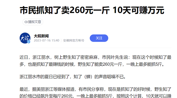 一斤260元 10天赚万元！知了会不会被吃绝？