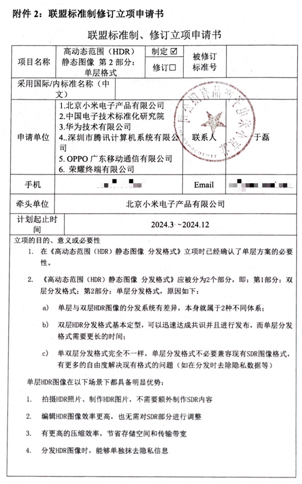 小米牵头！华为、荣耀、OPPO等联手：申请制定单层HDR图像格式标准