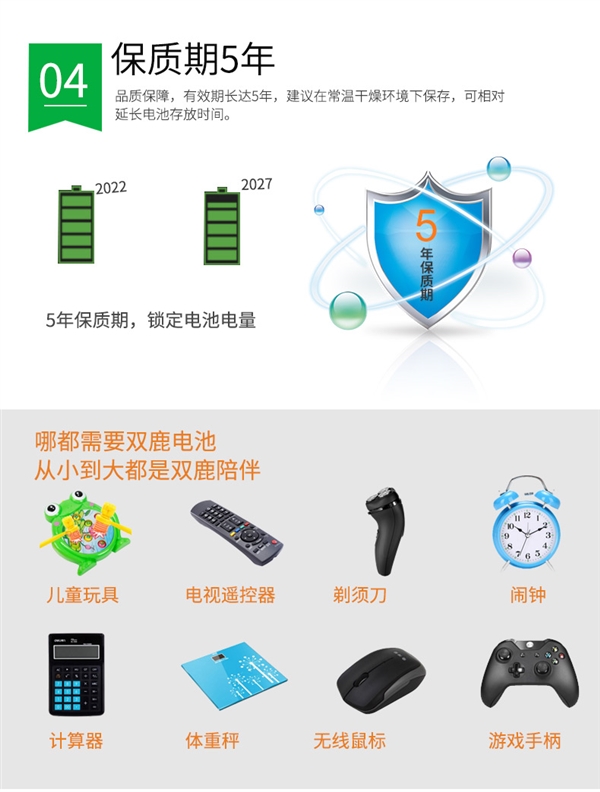 5+7号组合：双鹿碳性电池40粒19.9元大促