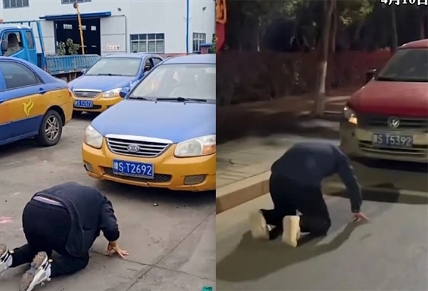 陪伴十年被撞报废!男子躲过一劫磕头跪别爱车 网友:它值得