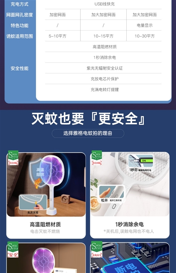 家用强力灭蚊!雅格充电电蚊拍10.9元起狂促