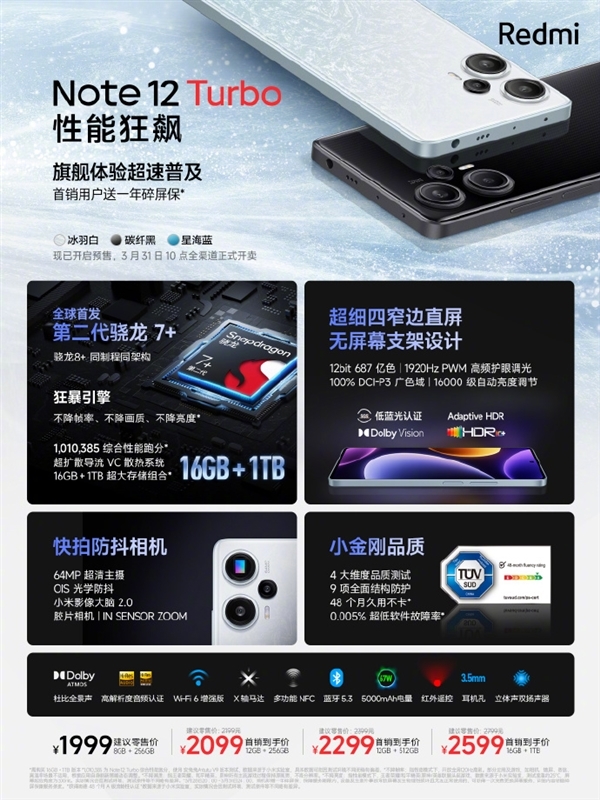 Redmi Note 12 Turbo晒战绩:16GB+1TB开售5分钟超过全行业历史销量之和