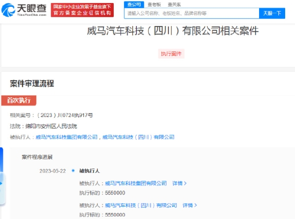 还能撑多久?威马汽车被强制执行超一千万元