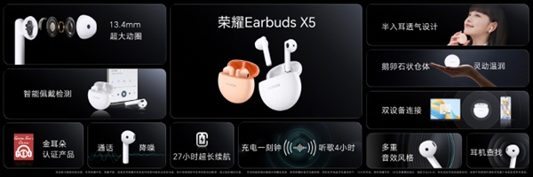 299元 荣耀Earbuds X5耳机发布:13.4mm超大动圈、27小时续航