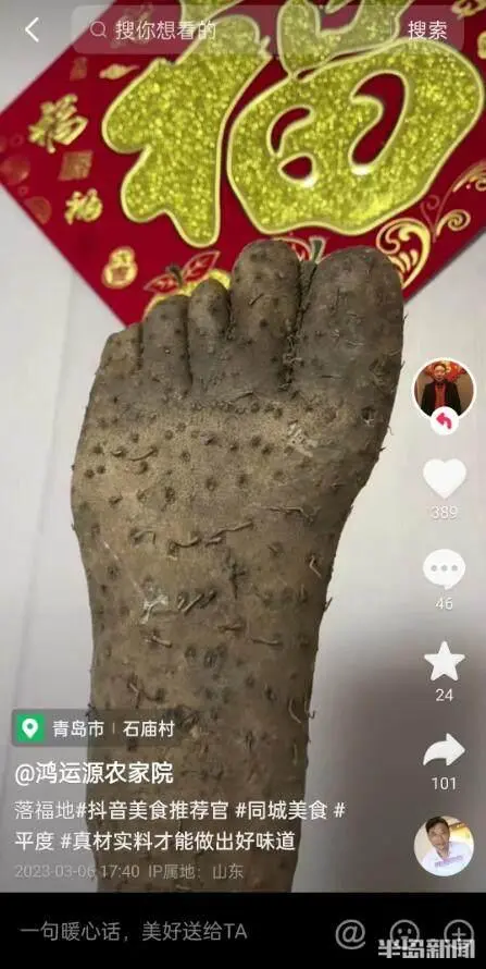 “山药成了精”?男子买到奇葩山药外形酷似人脚掌