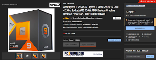 第一游戏神U不负众望!AMD锐龙9 7900X3D处理器首发销量暴涨56%