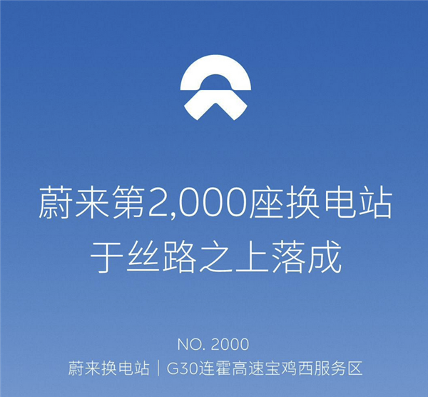 蔚来第2000座换电站落成 已覆盖全国240座地级市