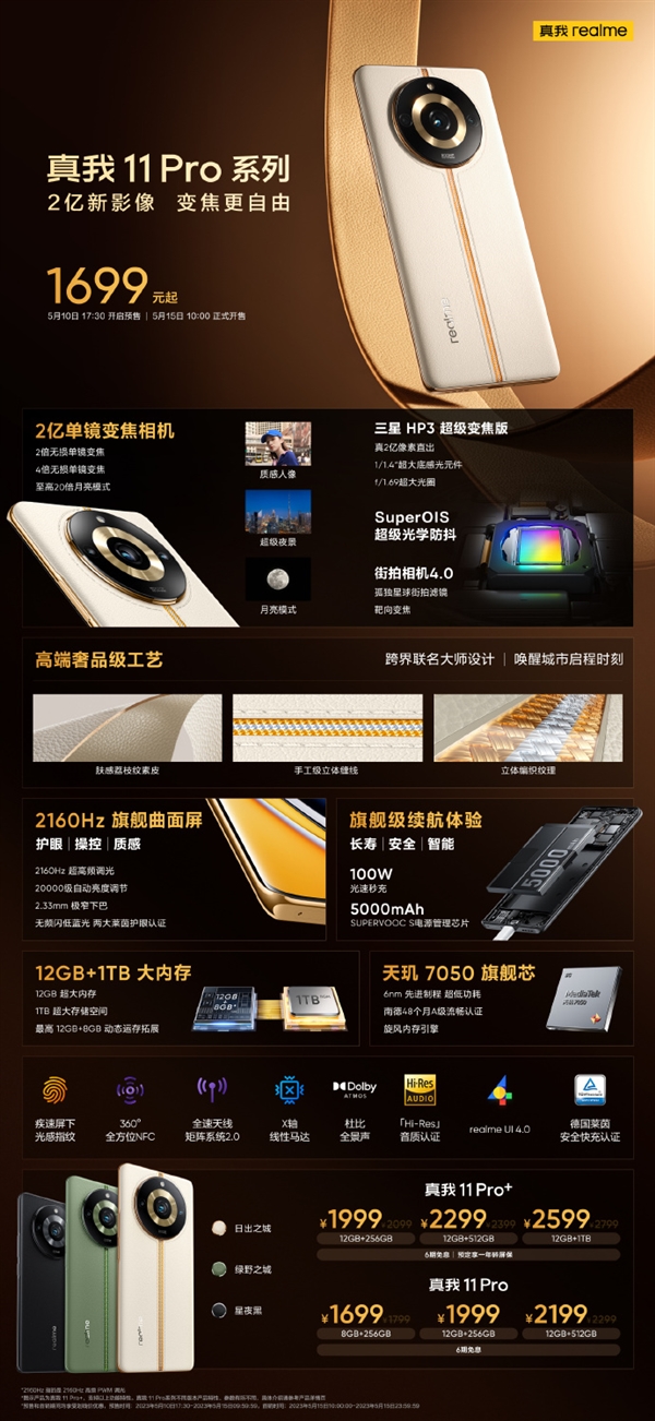 48个月流畅不卡顿!真我11 Pro系列今日首销:1699元起
