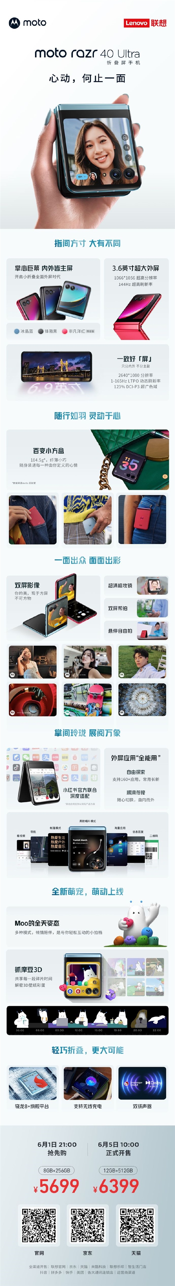 5699元起 一图读懂moto razr 40 Ultra:3.6寸 144Hz高刷外屏