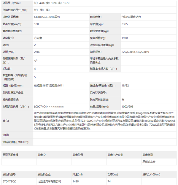 比亚迪再扔重磅炸弹 全新宋L DM-i申报：第五代DM混动加持