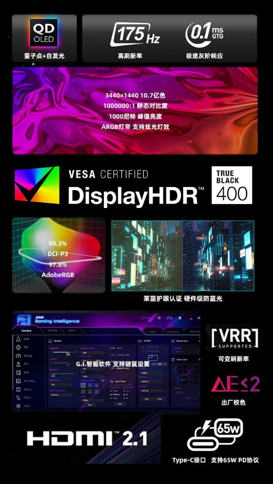 8999元 微星首款OLED显示器开售:175Hz高刷、0.1ms响应