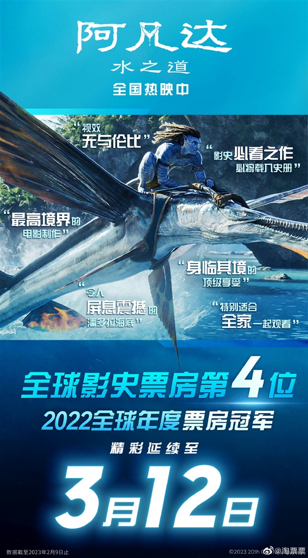 再续一个月：《阿凡达：水之道》再次宣布延长上映