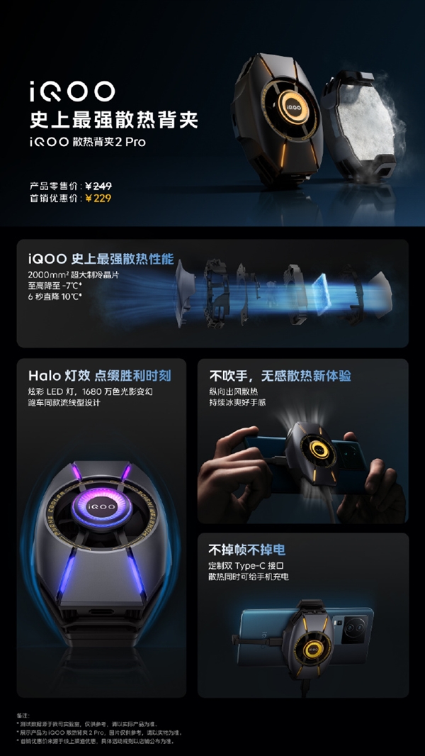 229元 iQOO散热背夹2 Pro正式开售:一秒降温