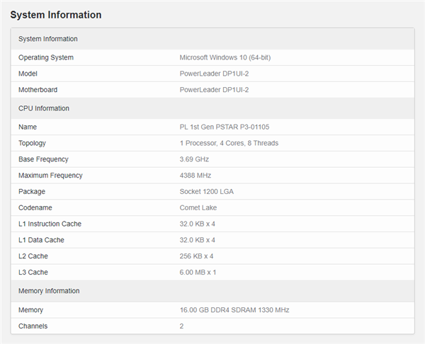 宝德暴芯x86处理器现身GeekBench 5:坐实就是Intel i3-10105