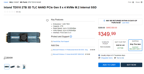 2TB PCIe 5.0 SSD卖出2400元高价!风扇噪音令人崩溃