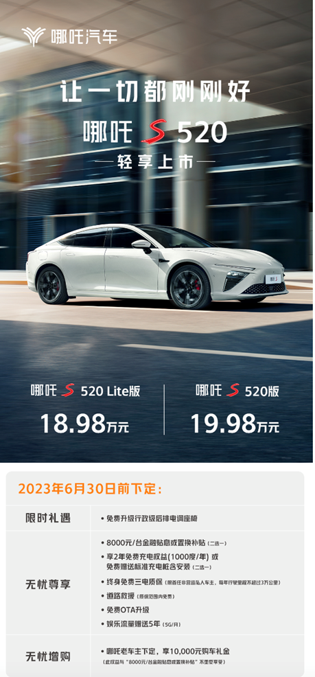 6万块换20度电!哪吒S 520版上市:19万就能买中大型纯电轿车