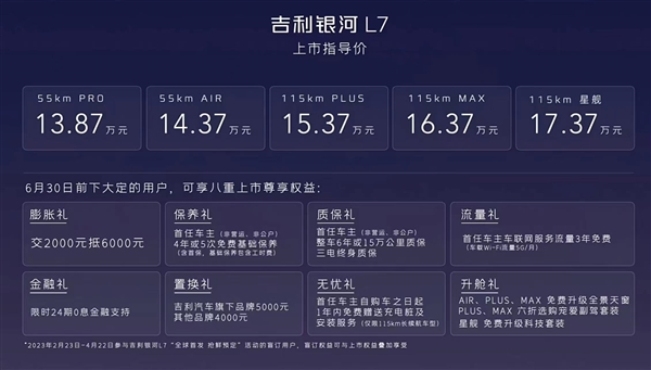 满油满电续航1370公里 加速7秒内!吉利银河L7上市:13.87万起