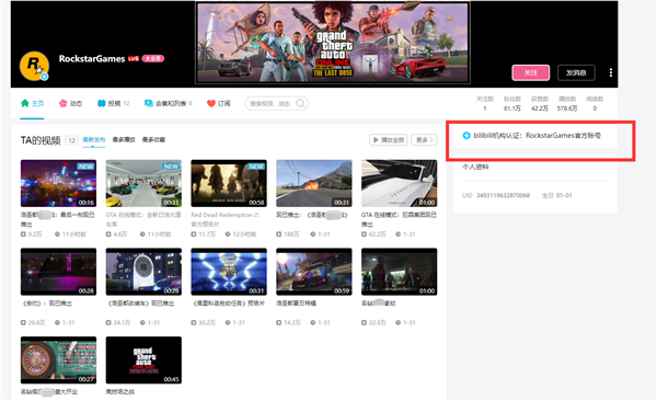 粉丝量破61万!R星B站账号获蓝标认证:《GTA6》何时来?