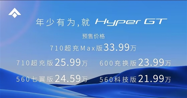 顶配33.99万!埃安昊铂Hyper GT开启预售:充电15分钟 续航350公里
