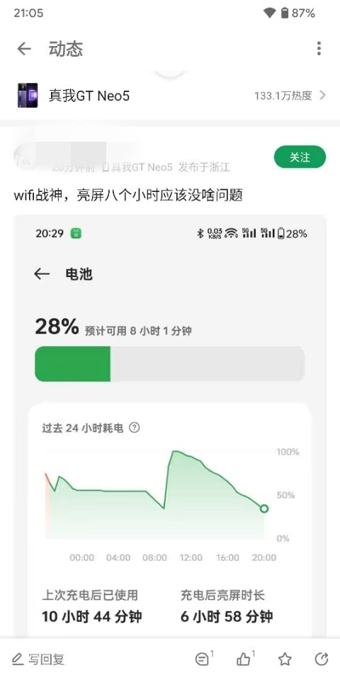 真我GT Neo5 4600mAh电池能亮屏将近8小时!网友:WiFi战神